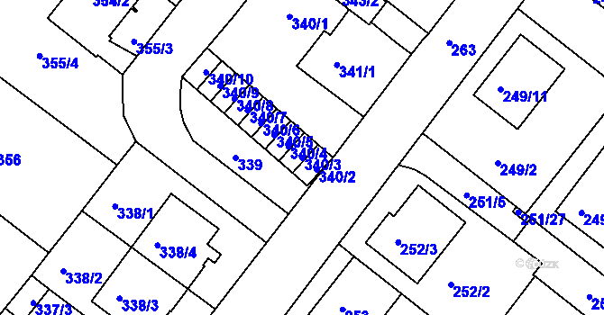 Parcela st. 340/3 v KÚ Sobědruhy, Katastrální mapa