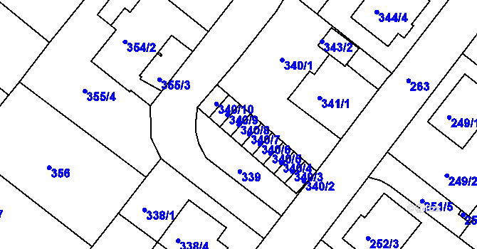 Parcela st. 340/8 v KÚ Sobědruhy, Katastrální mapa