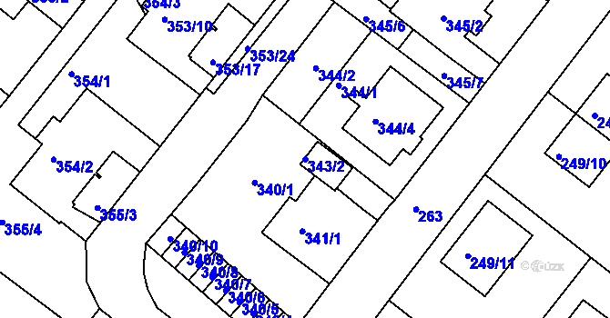 Parcela st. 343/2 v KÚ Sobědruhy, Katastrální mapa