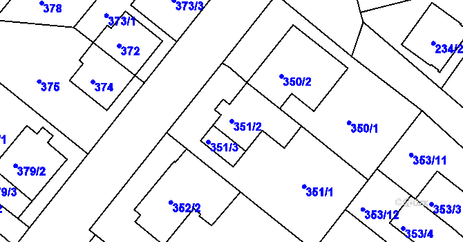 Parcela st. 351/2 v KÚ Sobědruhy, Katastrální mapa