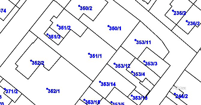 Parcela st. 351/4 v KÚ Sobědruhy, Katastrální mapa