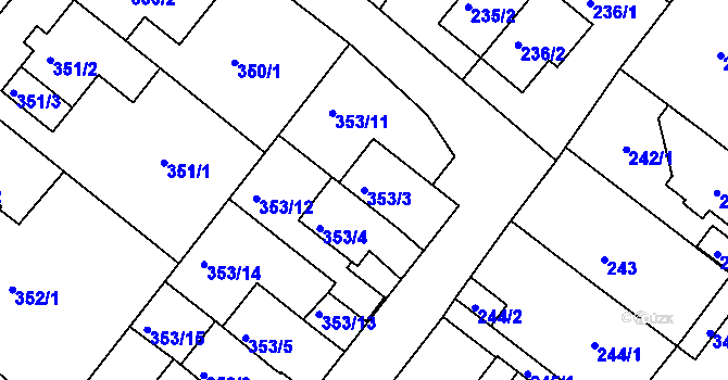 Parcela st. 353/3 v KÚ Sobědruhy, Katastrální mapa