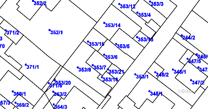 Parcela st. 353/6 v KÚ Sobědruhy, Katastrální mapa