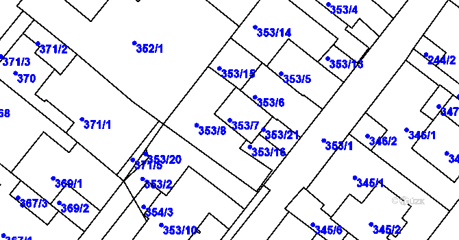Parcela st. 353/7 v KÚ Sobědruhy, Katastrální mapa