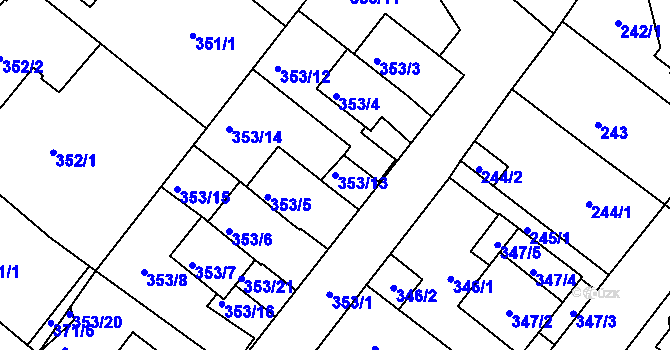 Parcela st. 353/13 v KÚ Sobědruhy, Katastrální mapa