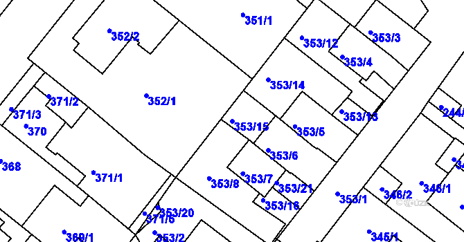 Parcela st. 353/15 v KÚ Sobědruhy, Katastrální mapa