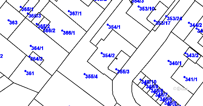 Parcela st. 354/2 v KÚ Sobědruhy, Katastrální mapa