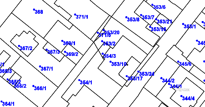 Parcela st. 354/3 v KÚ Sobědruhy, Katastrální mapa