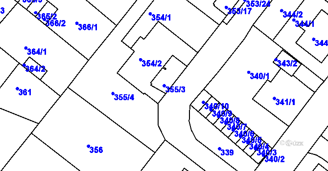 Parcela st. 355/3 v KÚ Sobědruhy, Katastrální mapa