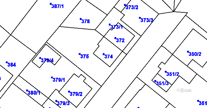 Parcela st. 374 v KÚ Sobědruhy, Katastrální mapa