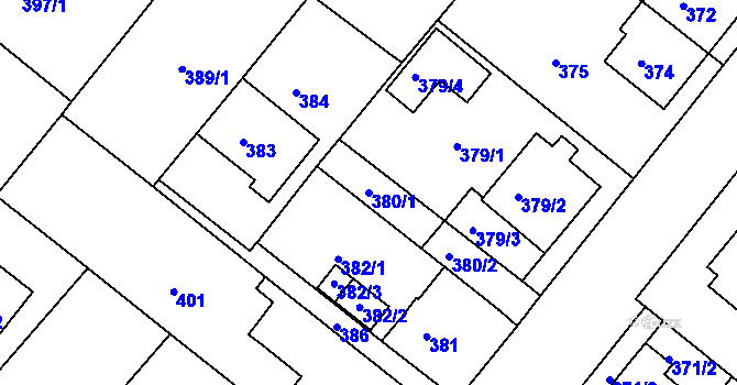Parcela st. 380/1 v KÚ Sobědruhy, Katastrální mapa