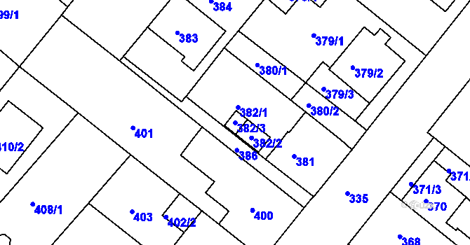 Parcela st. 382/3 v KÚ Sobědruhy, Katastrální mapa