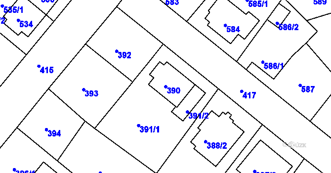 Parcela st. 390 v KÚ Sobědruhy, Katastrální mapa