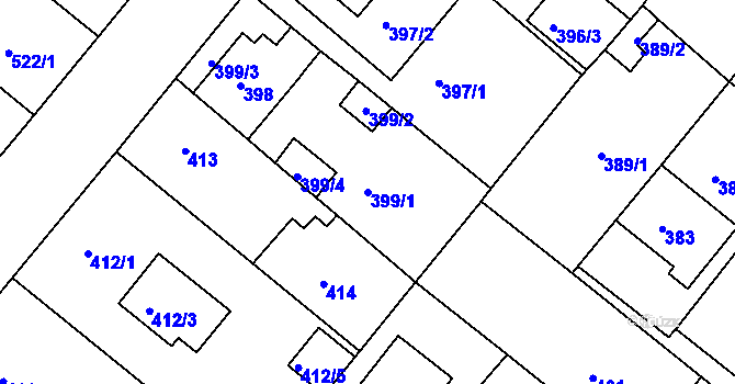 Parcela st. 399/1 v KÚ Sobědruhy, Katastrální mapa