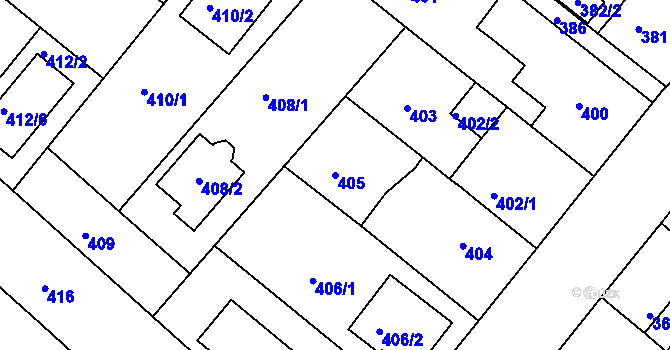 Parcela st. 405 v KÚ Sobědruhy, Katastrální mapa