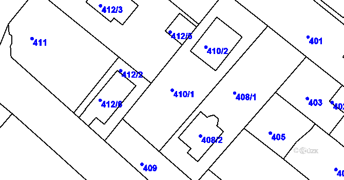 Parcela st. 410/1 v KÚ Sobědruhy, Katastrální mapa