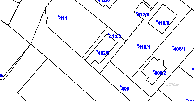 Parcela st. 412/6 v KÚ Sobědruhy, Katastrální mapa
