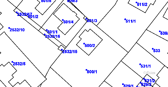 Parcela st. 500/2 v KÚ Sobědruhy, Katastrální mapa