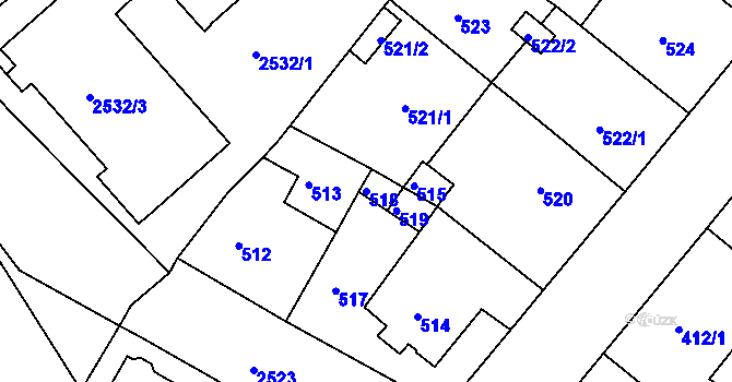 Parcela st. 518 v KÚ Sobědruhy, Katastrální mapa