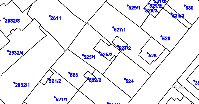 Parcela st. 525/2 v KÚ Sobědruhy, Katastrální mapa