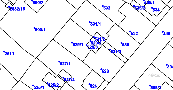 Parcela st. 529/3 v KÚ Sobědruhy, Katastrální mapa