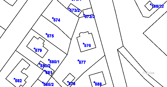 Parcela st. 576 v KÚ Sobědruhy, Katastrální mapa