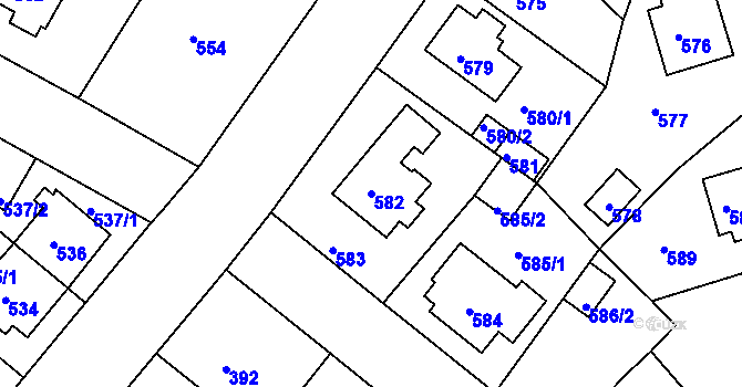 Parcela st. 582 v KÚ Sobědruhy, Katastrální mapa