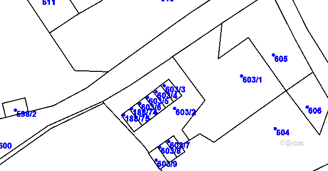 Parcela st. 603/3 v KÚ Sobědruhy, Katastrální mapa
