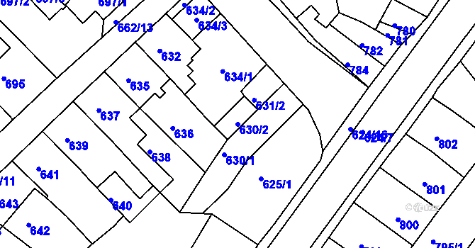 Parcela st. 630/2 v KÚ Sobědruhy, Katastrální mapa