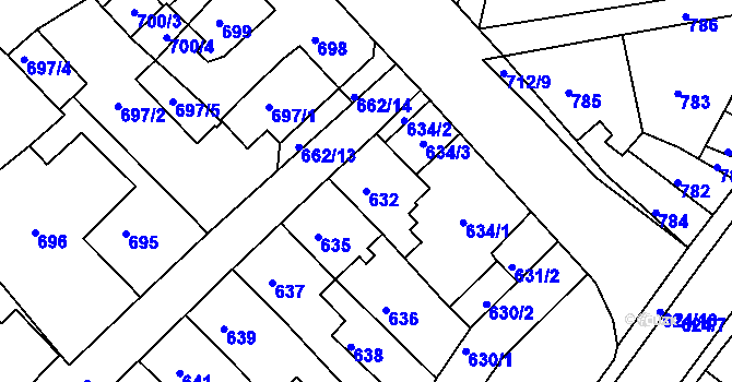 Parcela st. 632 v KÚ Sobědruhy, Katastrální mapa