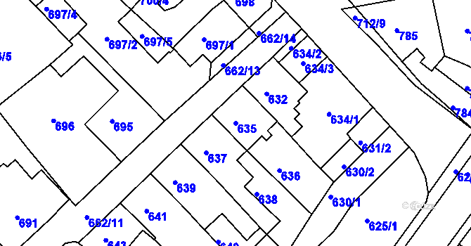 Parcela st. 635 v KÚ Sobědruhy, Katastrální mapa