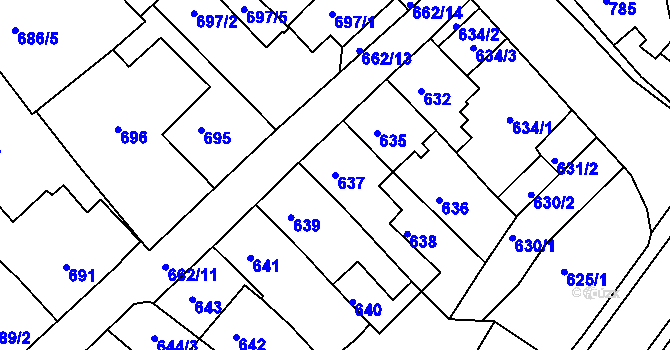 Parcela st. 637 v KÚ Sobědruhy, Katastrální mapa
