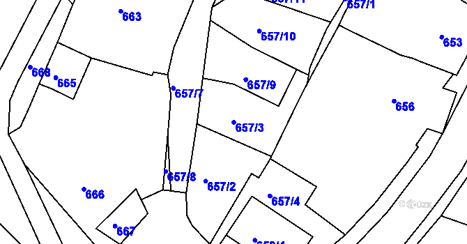 Parcela st. 657/3 v KÚ Sobědruhy, Katastrální mapa