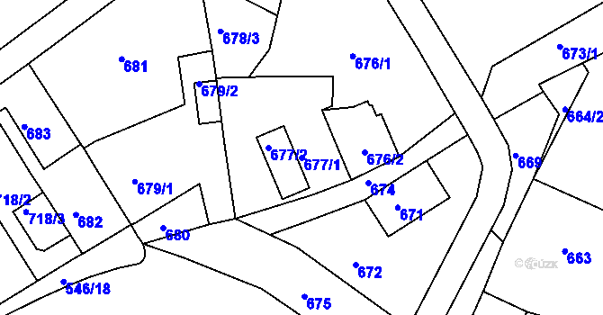Parcela st. 677/1 v KÚ Sobědruhy, Katastrální mapa