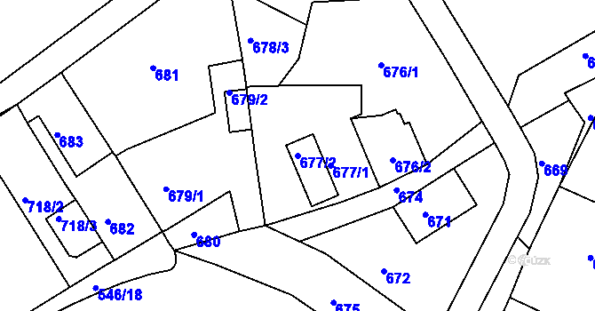 Parcela st. 677/2 v KÚ Sobědruhy, Katastrální mapa