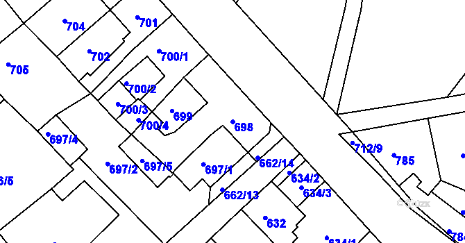 Parcela st. 698 v KÚ Sobědruhy, Katastrální mapa