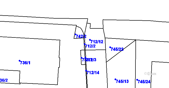 Parcela st. 712/2 v KÚ Sobědruhy, Katastrální mapa