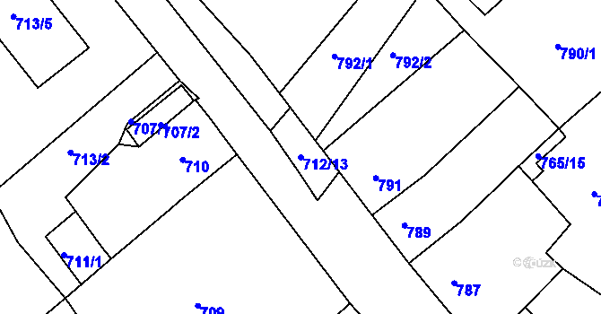 Parcela st. 712/13 v KÚ Sobědruhy, Katastrální mapa