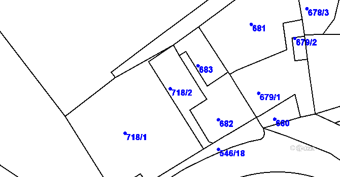 Parcela st. 718/2 v KÚ Sobědruhy, Katastrální mapa