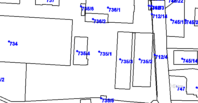 Parcela st. 735/1 v KÚ Sobědruhy, Katastrální mapa