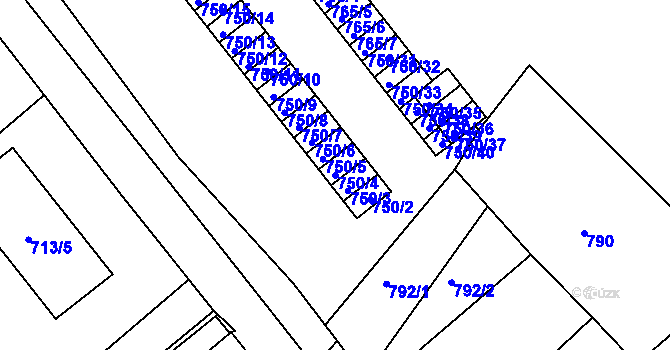 Parcela st. 750/4 v KÚ Sobědruhy, Katastrální mapa
