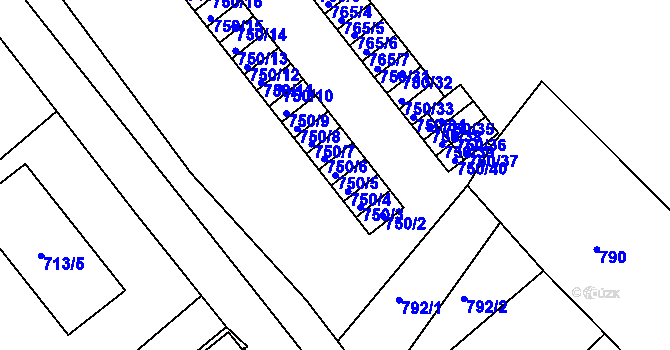 Parcela st. 750/5 v KÚ Sobědruhy, Katastrální mapa