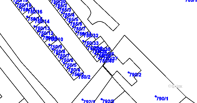 Parcela st. 750/36 v KÚ Sobědruhy, Katastrální mapa