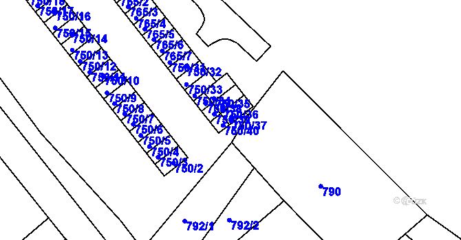 Parcela st. 750/37 v KÚ Sobědruhy, Katastrální mapa