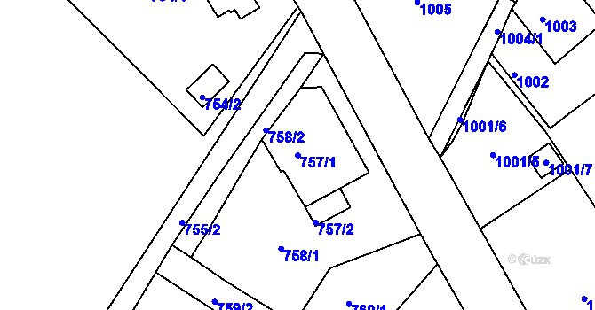 Parcela st. 757/1 v KÚ Sobědruhy, Katastrální mapa