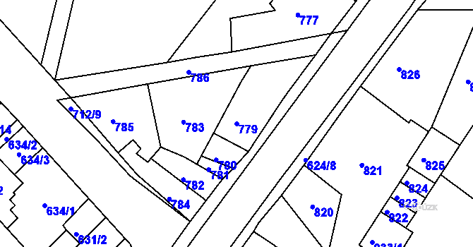 Parcela st. 779 v KÚ Sobědruhy, Katastrální mapa