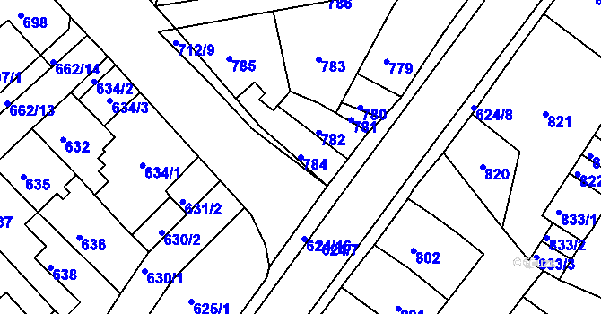 Parcela st. 784 v KÚ Sobědruhy, Katastrální mapa
