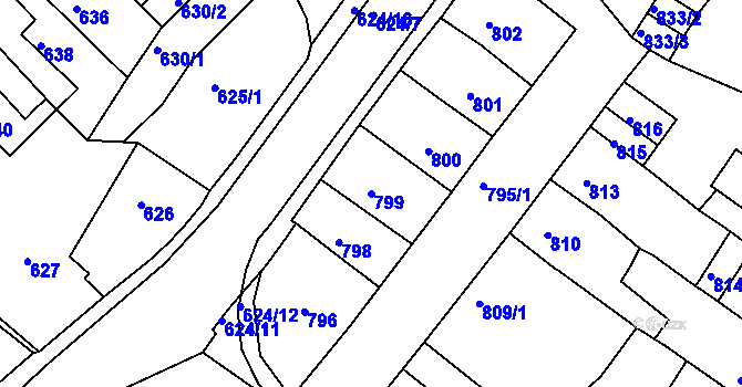 Parcela st. 799 v KÚ Sobědruhy, Katastrální mapa