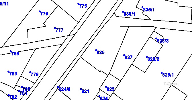 Parcela st. 826 v KÚ Sobědruhy, Katastrální mapa