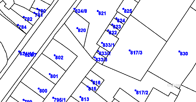 Parcela st. 833/2 v KÚ Sobědruhy, Katastrální mapa